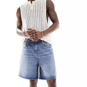 ASOS DESIGN regular length denim Jorts in light blue W34 NWT #0117